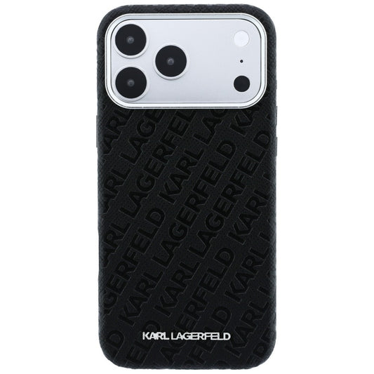 Capa MagSafe para Apple iPhone 18 Pro Max / 17 Pro Max, Karl Lagerfeld, Logótipo em Metal Granulado, Preta