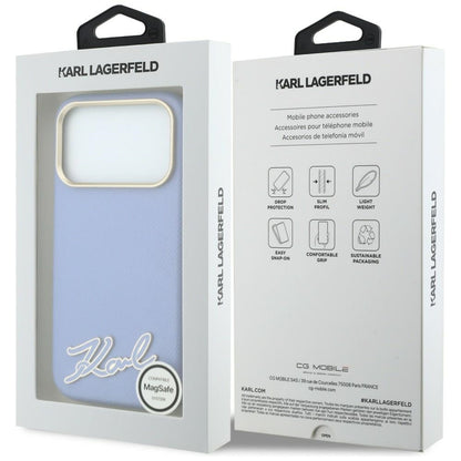 MagSafe Case for Apple iPhone 18 Pro Max / 17 Pro Max, Karl Lagerfeld, Grained Resin Sign Logo, Blue