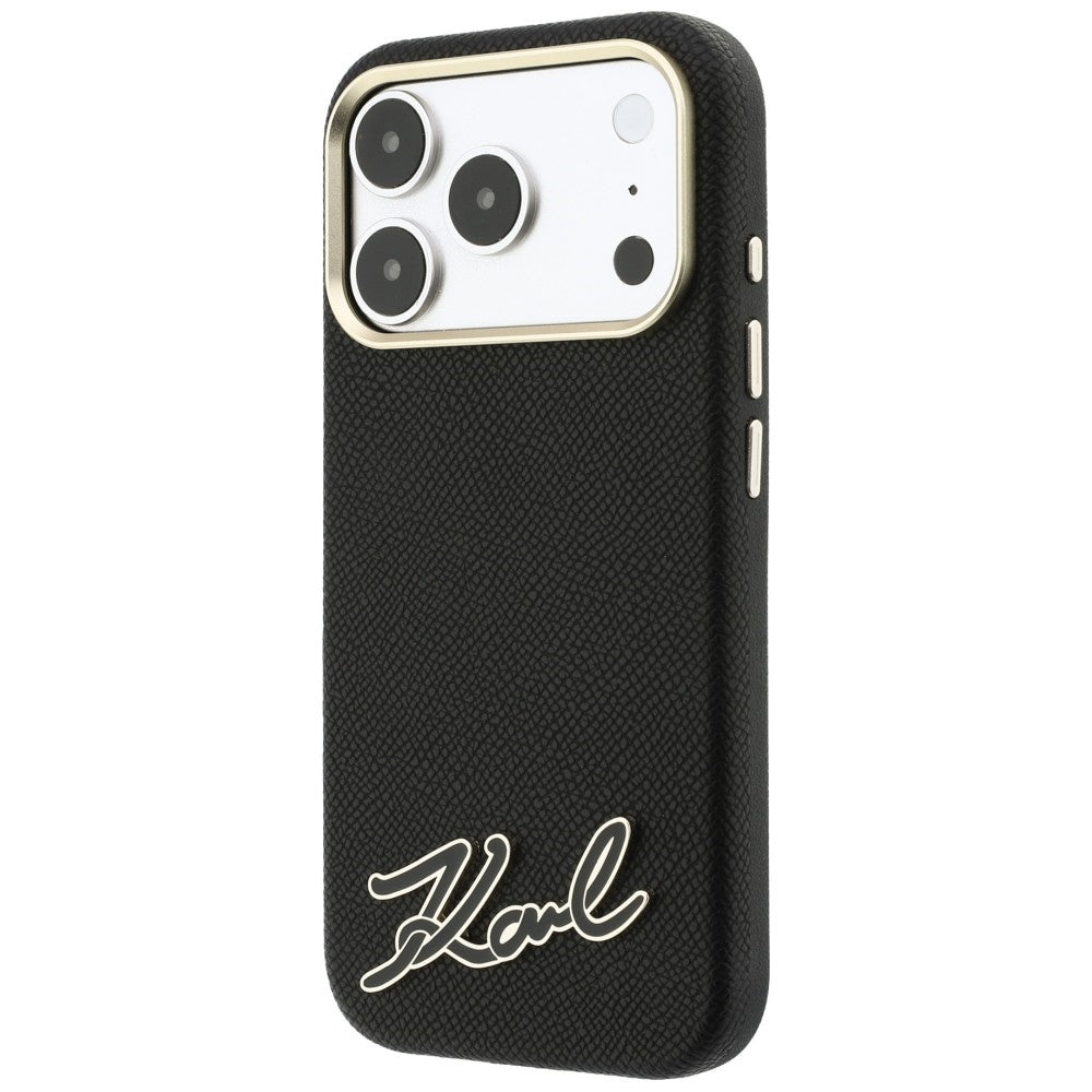 Capa MagSafe para Apple iPhone 18 Pro Max / 17 Pro Max, Karl Lagerfeld, Grained Resin Sign Logo, Preta
