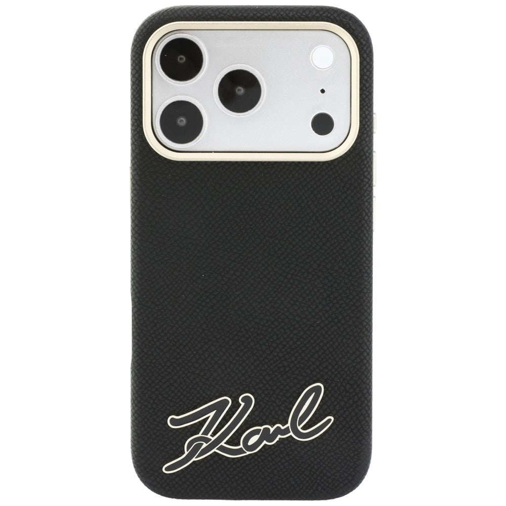 Capa MagSafe para Apple iPhone 18 Pro Max / 17 Pro Max, Karl Lagerfeld, Grained Resin Sign Logo, Preta