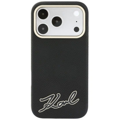 Capa MagSafe para Apple iPhone 18 Pro Max / 17 Pro Max, Karl Lagerfeld, Grained Resin Sign Logo, Preta
