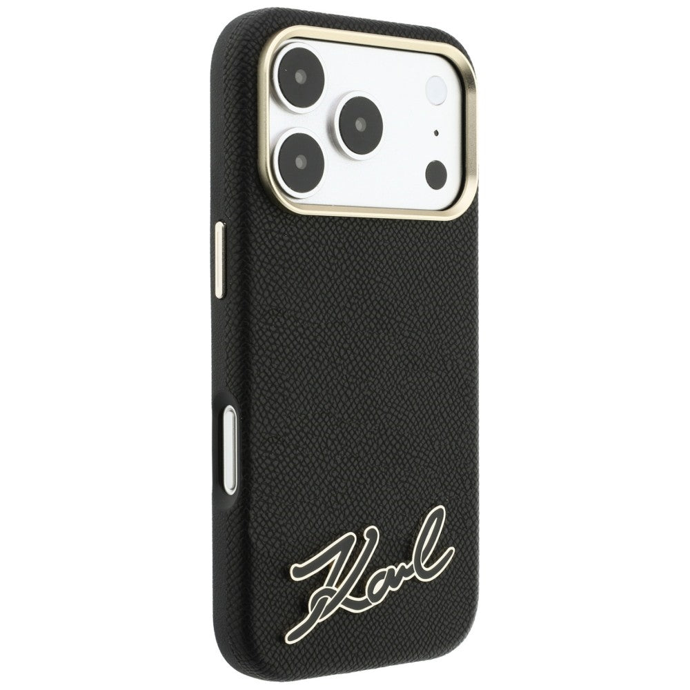 Capa MagSafe para Apple iPhone 18 Pro Max / 17 Pro Max, Karl Lagerfeld, Grained Resin Sign Logo, Preta