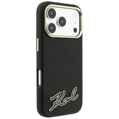 Capa MagSafe para Apple iPhone 18 Pro Max / 17 Pro Max, Karl Lagerfeld, Grained Resin Sign Logo, Preta