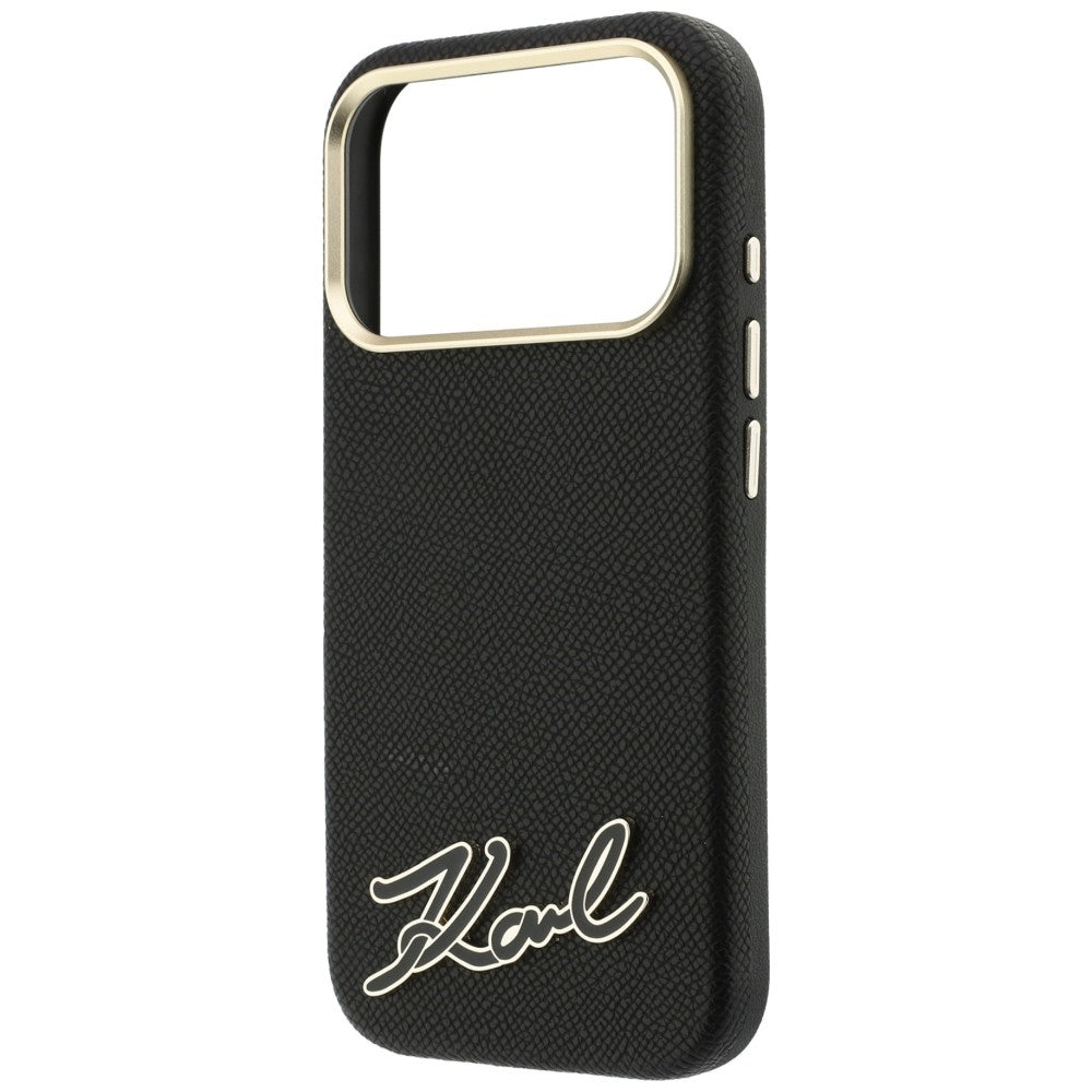 Capa MagSafe para Apple iPhone 18 Pro Max / 17 Pro Max, Karl Lagerfeld, Grained Resin Sign Logo, Preta