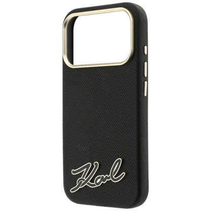 Capa MagSafe para Apple iPhone 18 Pro Max / 17 Pro Max, Karl Lagerfeld, Grained Resin Sign Logo, Preta