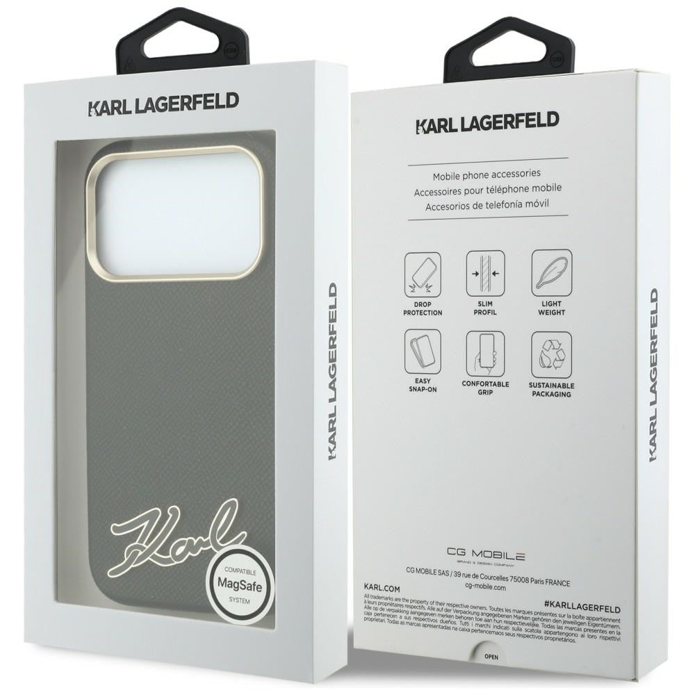 Capa MagSafe para Apple iPhone 18 Pro Max / 17 Pro Max, Karl Lagerfeld, Grained Resin Sign Logo, Preta