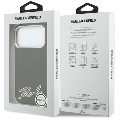 Capa MagSafe para Apple iPhone 18 Pro Max / 17 Pro Max, Karl Lagerfeld, Grained Resin Sign Logo, Preta