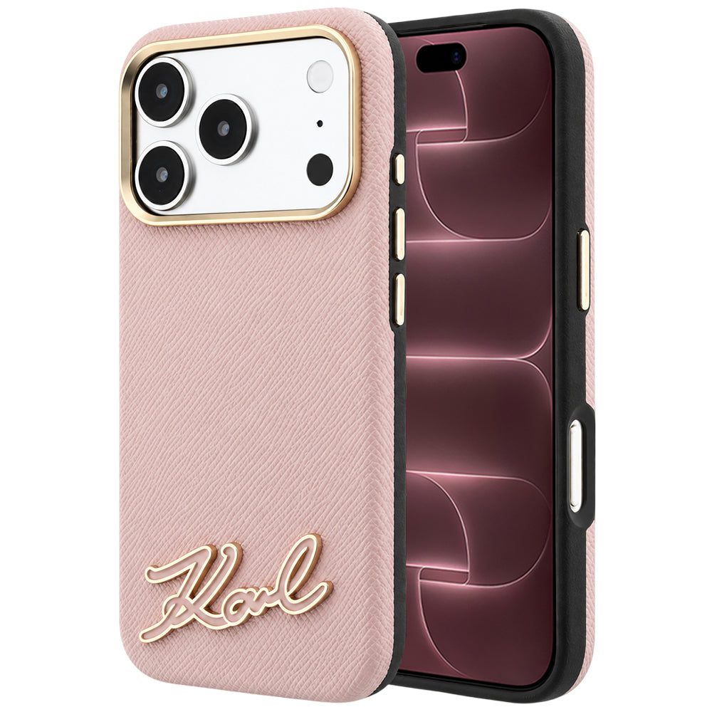 Capa MagSafe para Apple iPhone 18 Pro Max / 17 Pro Max, Karl Lagerfeld, Grained Resin Sign Logo, Rosa