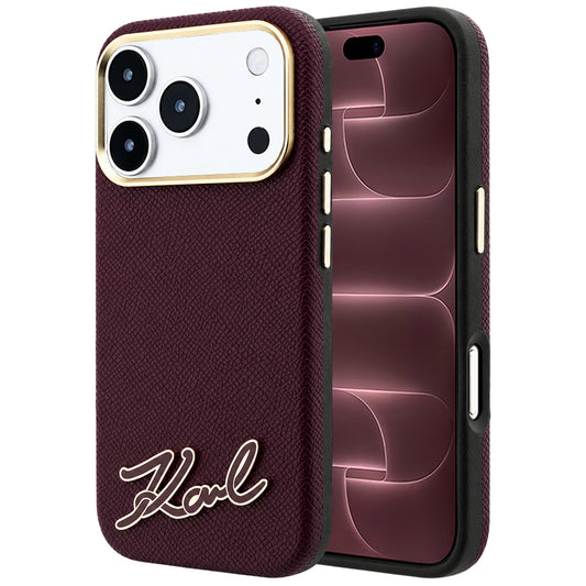 Capa MagSafe para Apple iPhone 18 Pro Max / 17 Pro Max, Karl Lagerfeld, Logótipo em Resina Granulada, Vinho
