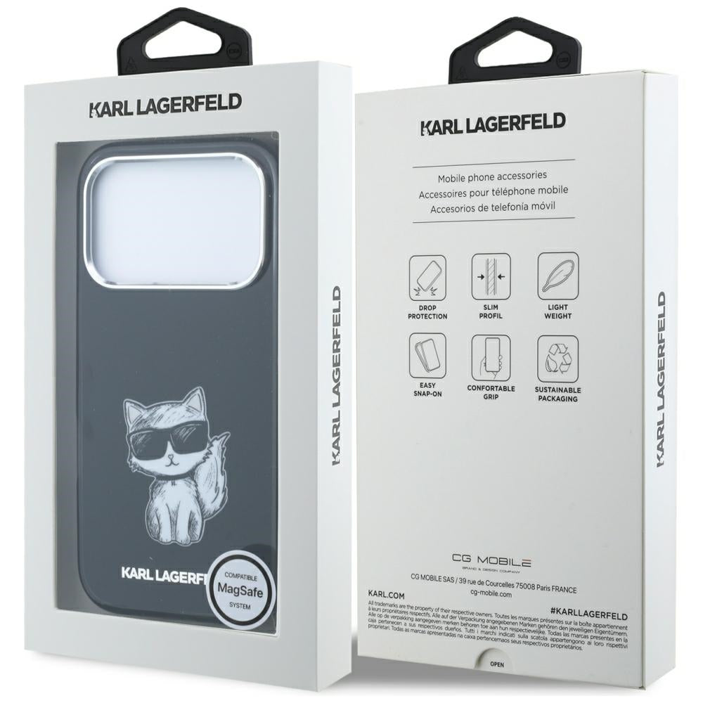 Capa MagSafe para Apple iPhone 18 Pro Max / 17 Pro Max, Karl Lagerfeld, IML Choupette Body Sketch Print, Preta