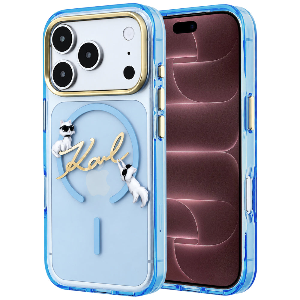 Capa MagSafe para Apple iPhone 18 Pro Max / 17 Pro Max, Karl Lagerfeld, IML Choupette Karl Script Logo, Azul