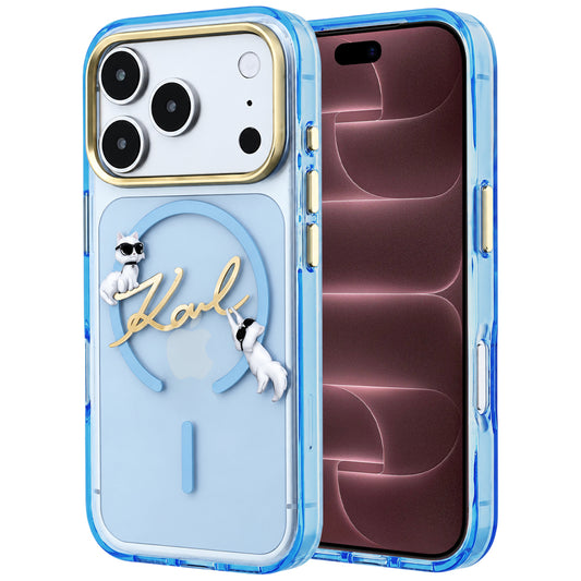 Capa MagSafe para Apple iPhone 18 Pro Max / 17 Pro Max, Karl Lagerfeld, IML Choupette Karl Script Logo, Azul