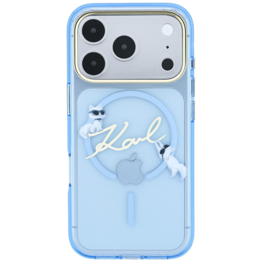 Capa MagSafe para Apple iPhone 18 Pro Max / 17 Pro Max, Karl Lagerfeld, IML Choupette Karl Script Logo, Azul