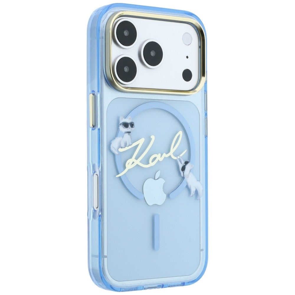 Capa MagSafe para Apple iPhone 18 Pro Max / 17 Pro Max, Karl Lagerfeld, IML Choupette Karl Script Logo, Azul