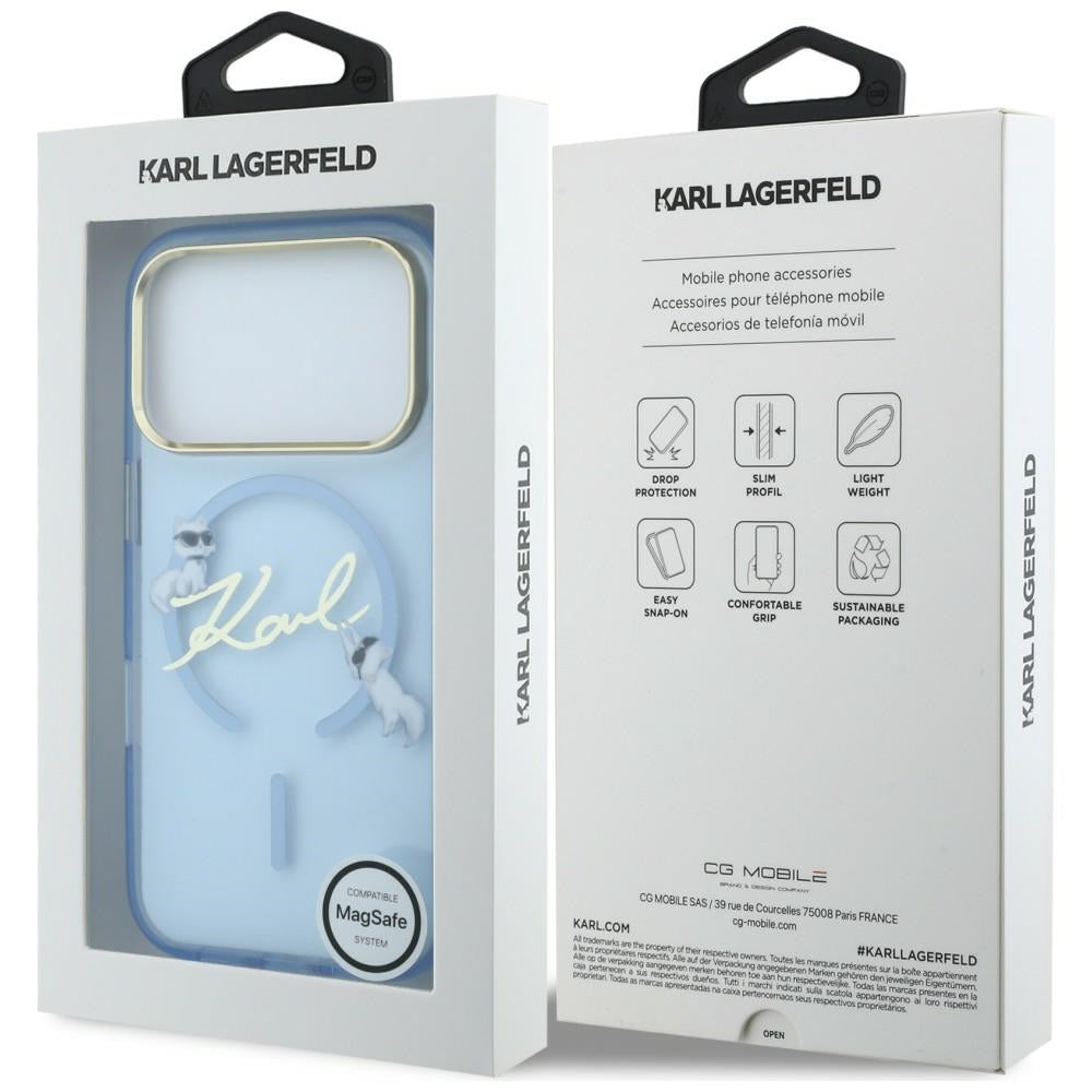 Capa MagSafe para Apple iPhone 18 Pro Max / 17 Pro Max, Karl Lagerfeld, IML Choupette Karl Script Logo, Azul