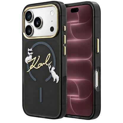Capa MagSafe para Apple iPhone 18 Pro Max / 17 Pro Max, Karl Lagerfeld, IML Choupette Karl Script Logo, Preta