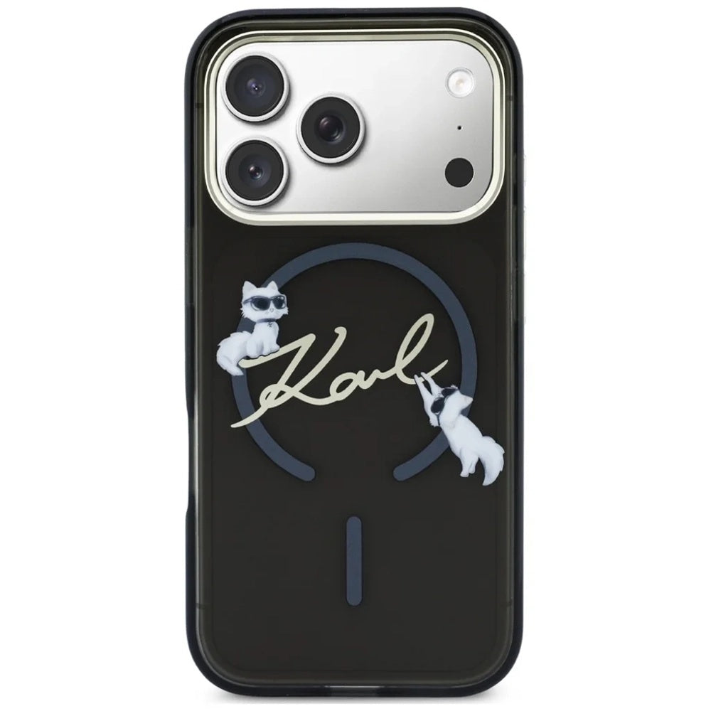 Capa MagSafe para Apple iPhone 18 Pro Max / 17 Pro Max, Karl Lagerfeld, IML Choupette Karl Script Logo, Preta