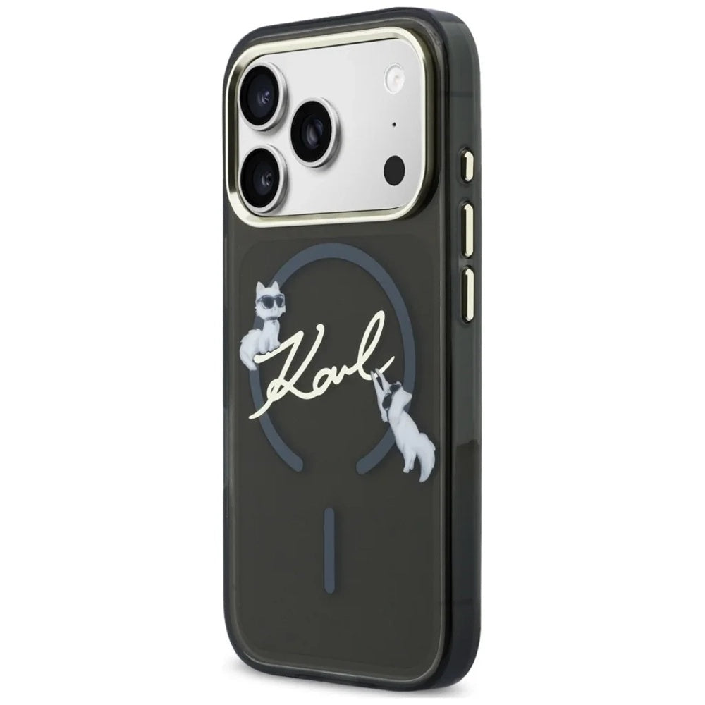 Capa MagSafe para Apple iPhone 18 Pro Max / 17 Pro Max, Karl Lagerfeld, IML Choupette Karl Script Logo, Preta