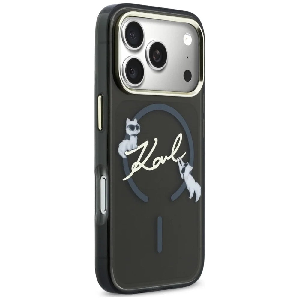 Capa MagSafe para Apple iPhone 18 Pro Max / 17 Pro Max, Karl Lagerfeld, IML Choupette Karl Script Logo, Preta
