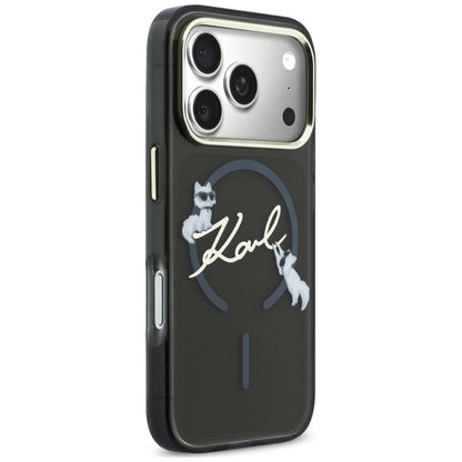Capa MagSafe para Apple iPhone 18 Pro Max / 17 Pro Max, Karl Lagerfeld, IML Choupette Karl Script Logo, Preta