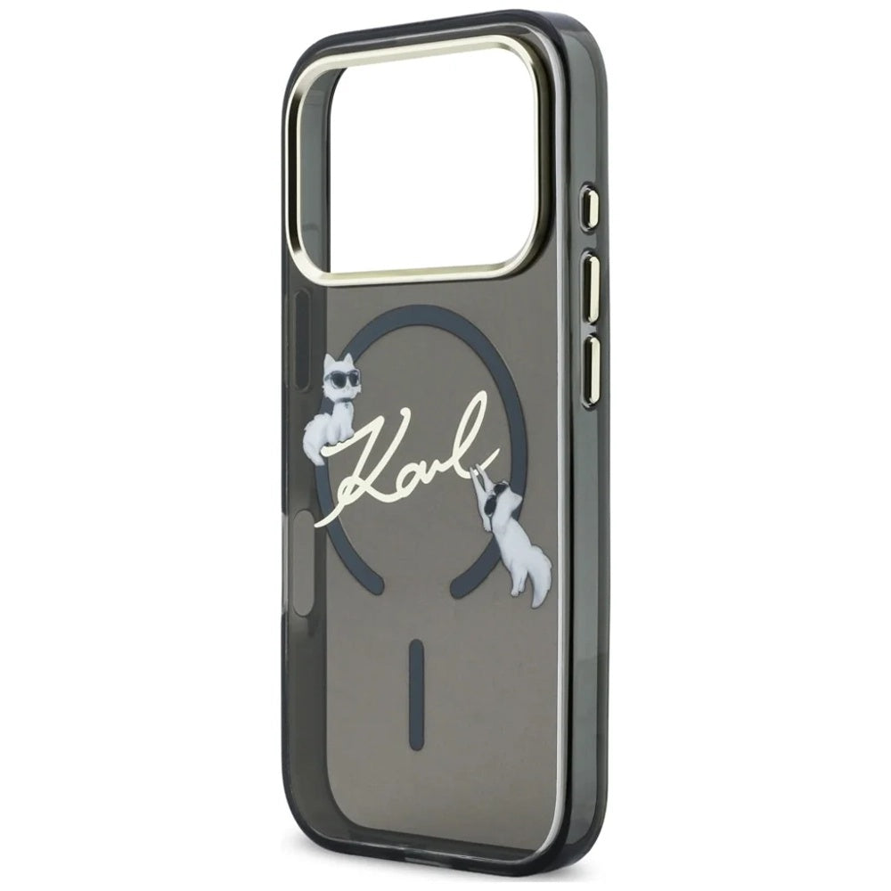 Capa MagSafe para Apple iPhone 18 Pro Max / 17 Pro Max, Karl Lagerfeld, IML Choupette Karl Script Logo, Preta