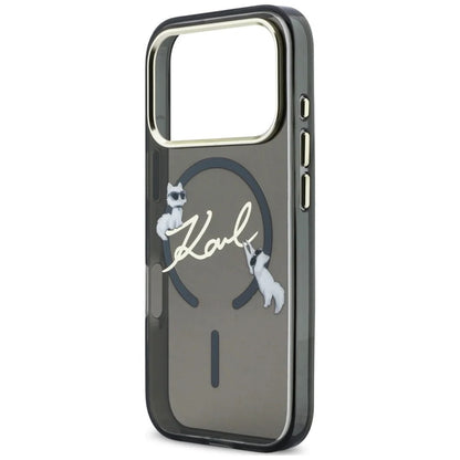 Capa MagSafe para Apple iPhone 18 Pro Max / 17 Pro Max, Karl Lagerfeld, IML Choupette Karl Script Logo, Preta