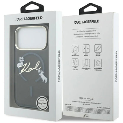 Capa MagSafe para Apple iPhone 18 Pro Max / 17 Pro Max, Karl Lagerfeld, IML Choupette Karl Script Logo, Preta