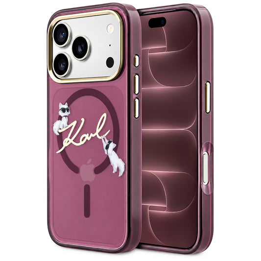 Capa MagSafe para Apple iPhone 18 Pro Max / 17 Pro Max, Karl Lagerfeld, IML Choupette Karl Script Logo, Vinho