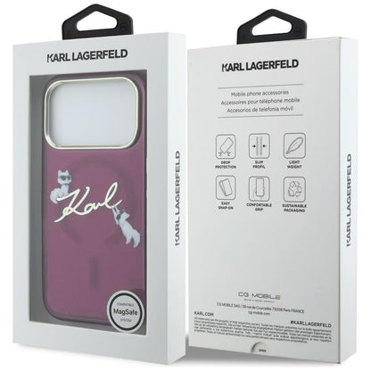 MagSafe Case for Apple iPhone 18 Pro Max / 17 Pro Max, Karl Lagerfeld, IML Choupette Karl Script Logo, Burgundy