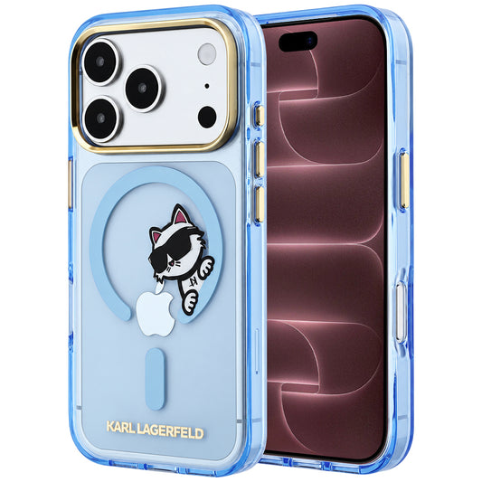 Capa MagSafe para Apple iPhone 18 Pro Max / 17 Pro Max, Karl Lagerfeld, IML Peekaboo Print and Metal Frame, Azul