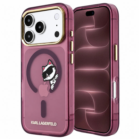 Capa MagSafe para Apple iPhone 18 Pro Max / 17 Pro Max, Karl Lagerfeld, IML Peekaboo Print e Moldura Metálica, Vinho