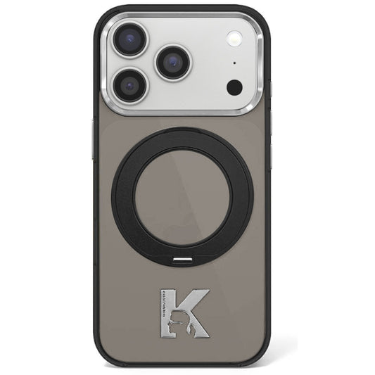 Capa MagSafe para Apple iPhone 18 Pro Max / 17 Pro Max, Karl Lagerfeld, Suporte de Anel IML Kameo Metal, Preta