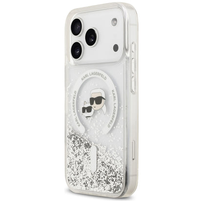 Capa MagSafe para Apple iPhone 18 Pro Max / 17 Pro Max, Karl Lagerfeld, Liquid Glitter Karl & Choupette Head's, Transparente