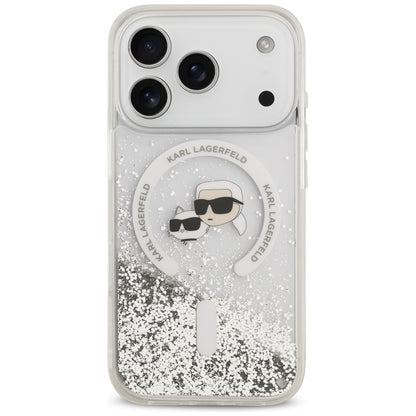 Capa MagSafe para Apple iPhone 18 Pro Max / 17 Pro Max, Karl Lagerfeld, Liquid Glitter Karl & Choupette Head's, Transparente