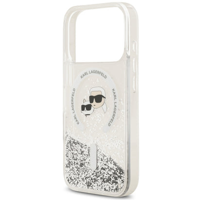 Capa MagSafe para Apple iPhone 18 Pro Max / 17 Pro Max, Karl Lagerfeld, Liquid Glitter Karl & Choupette Head's, Transparente