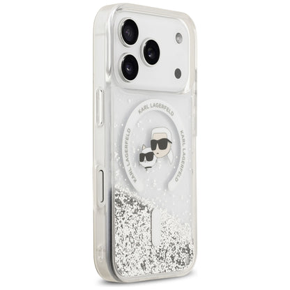Capa MagSafe para Apple iPhone 18 Pro Max / 17 Pro Max, Karl Lagerfeld, Liquid Glitter Karl & Choupette Head's, Transparente