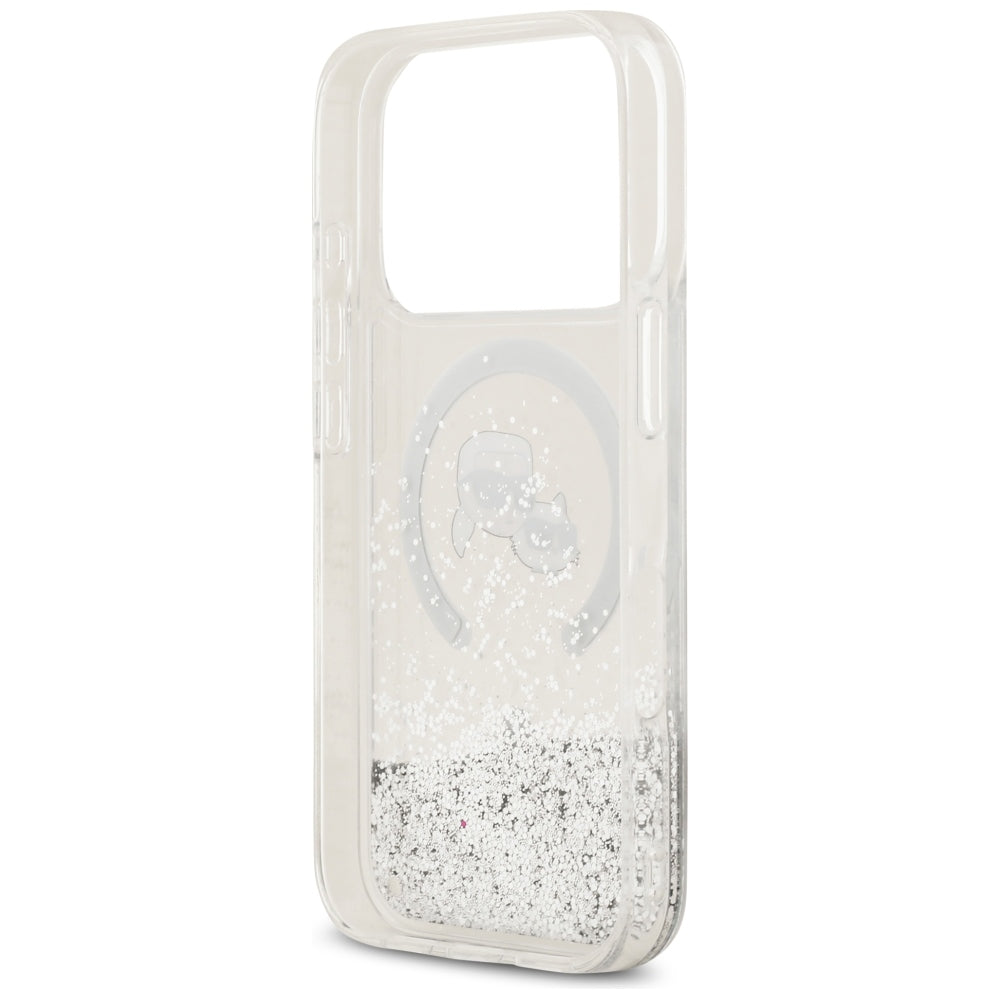 Capa MagSafe para Apple iPhone 18 Pro Max / 17 Pro Max, Karl Lagerfeld, Liquid Glitter Karl & Choupette Head's, Transparente