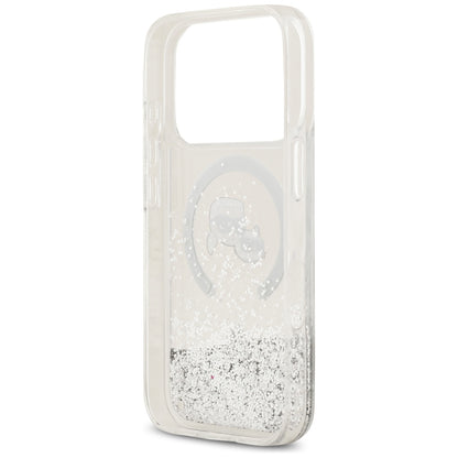 Capa MagSafe para Apple iPhone 18 Pro Max / 17 Pro Max, Karl Lagerfeld, Liquid Glitter Karl & Choupette Head's, Transparente