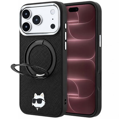 Capa MagSafe para Apple iPhone 18 Pro Max / 17 Pro Max, Karl Lagerfeld, Ring Stand 360 Choupette Pin, Preta
