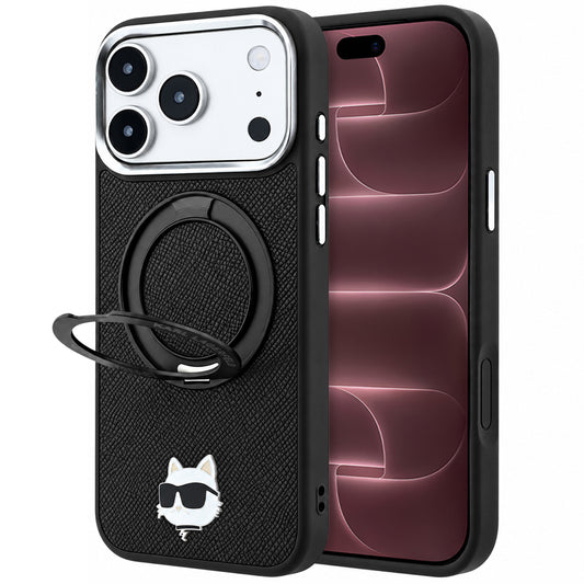 Capa MagSafe para Apple iPhone 18 Pro Max / 17 Pro Max, Karl Lagerfeld, Ring Stand 360 Choupette Pin, Preta