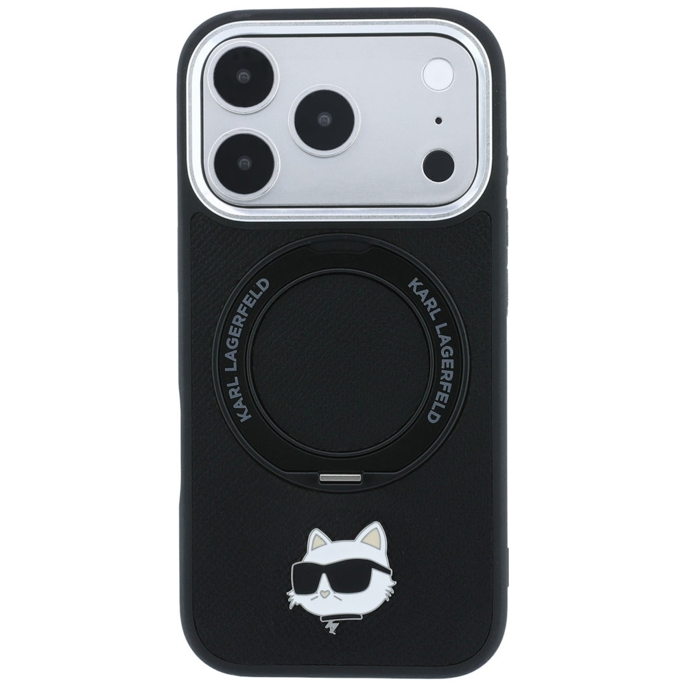 Capa MagSafe para Apple iPhone 18 Pro Max / 17 Pro Max, Karl Lagerfeld, Ring Stand 360 Choupette Pin, Preta