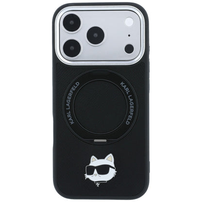 Capa MagSafe para Apple iPhone 18 Pro Max / 17 Pro Max, Karl Lagerfeld, Ring Stand 360 Choupette Pin, Preta
