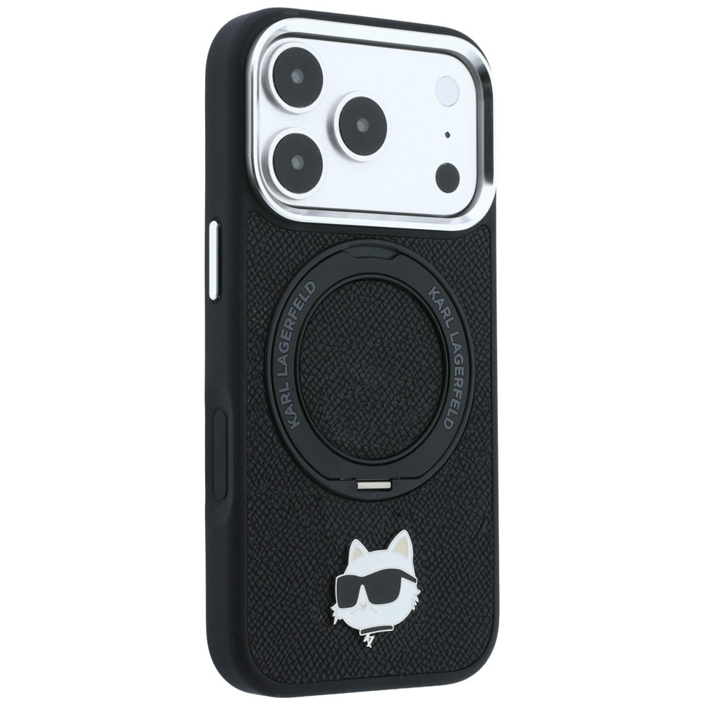 Capa MagSafe para Apple iPhone 18 Pro Max / 17 Pro Max, Karl Lagerfeld, Ring Stand 360 Choupette Pin, Preta