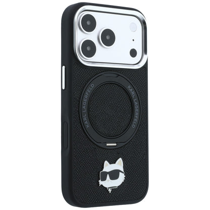 Capa MagSafe para Apple iPhone 18 Pro Max / 17 Pro Max, Karl Lagerfeld, Ring Stand 360 Choupette Pin, Preta