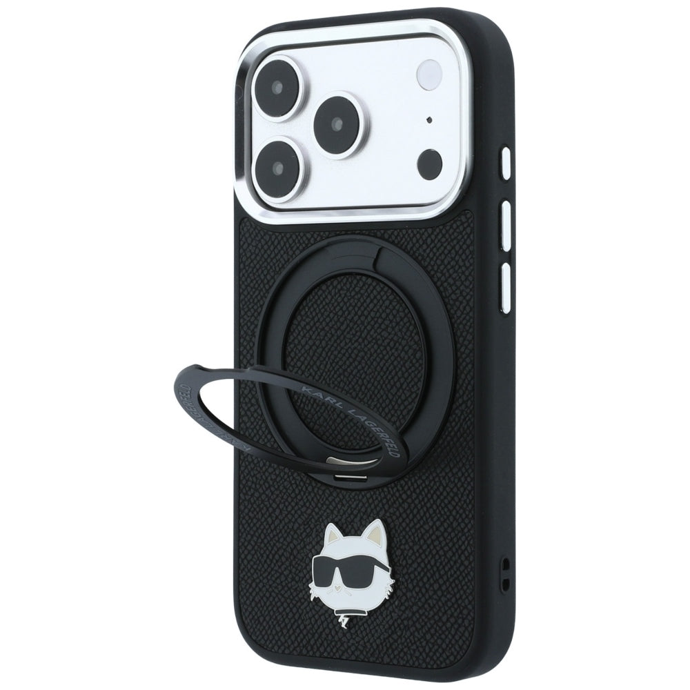 Capa MagSafe para Apple iPhone 18 Pro Max / 17 Pro Max, Karl Lagerfeld, Ring Stand 360 Choupette Pin, Preta