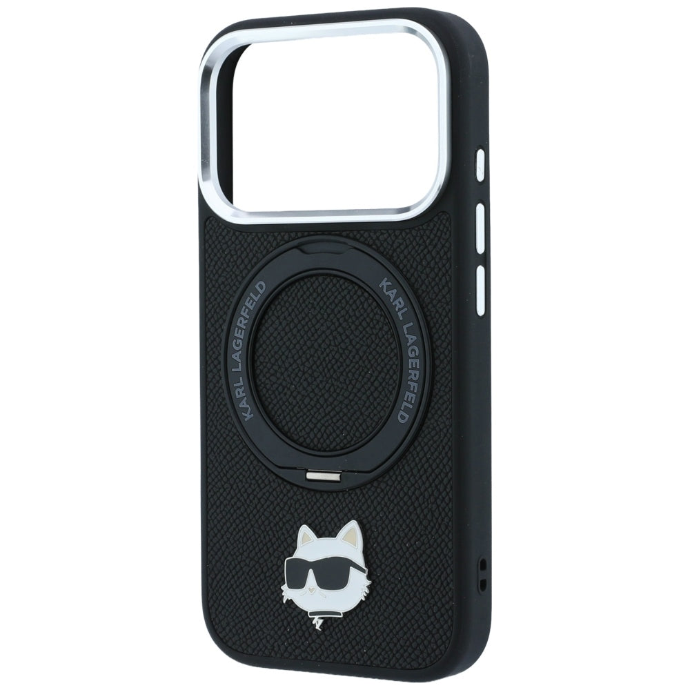 Capa MagSafe para Apple iPhone 18 Pro Max / 17 Pro Max, Karl Lagerfeld, Ring Stand 360 Choupette Pin, Preta