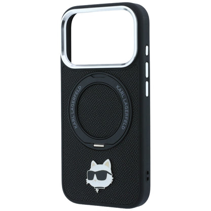 Capa MagSafe para Apple iPhone 18 Pro Max / 17 Pro Max, Karl Lagerfeld, Ring Stand 360 Choupette Pin, Preta