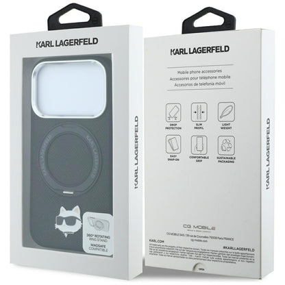 Capa MagSafe para Apple iPhone 18 Pro Max / 17 Pro Max, Karl Lagerfeld, Ring Stand 360 Choupette Pin, Preta