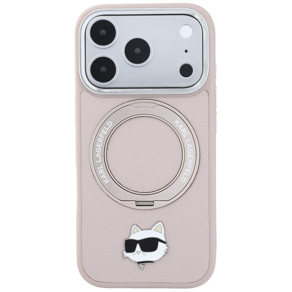 Capa MagSafe para Apple iPhone 18 Pro Max / 17 Pro Max, Karl Lagerfeld, Ring Stand 360 Choupette Pin, Rosa
