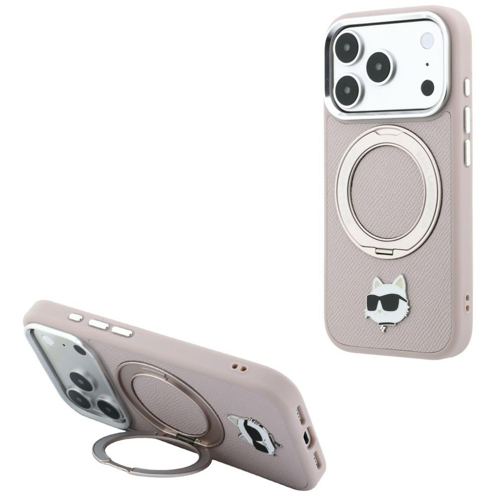 Capa MagSafe para Apple iPhone 18 Pro Max / 17 Pro Max, Karl Lagerfeld, Ring Stand 360 Choupette Pin, Rosa